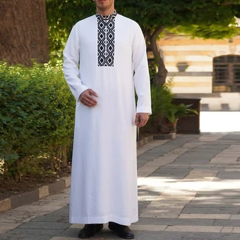 H9ED Haine Musulmane Eid Orientul Mijlociu Jubba Echipa Mâneci Lungi Guler Rotund Robe Cadou