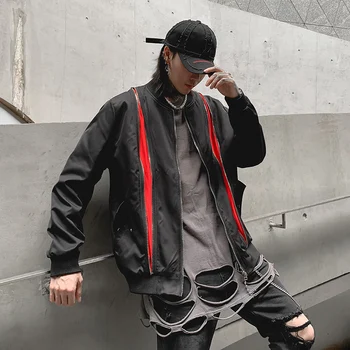 Jacheta de Baseball pentru bărbați High street Punk rock elegant Fals cu fermoar haină Neagră Vrac Toamna Iarna