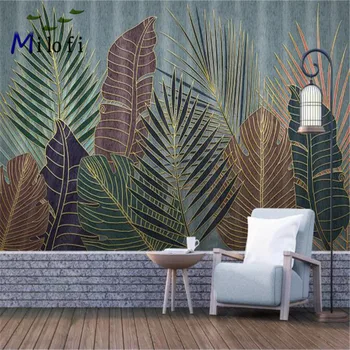 Milofi personalizate Nordic light lux planta tropicala frunze de aur linie dormitor fundal pictura pe perete decor acasă