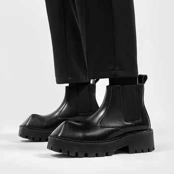 Qvah Owens Barbati Casual Chelsea Cizme Din Piele De Lux Formatori Sporind Mare De Top Adidași Strada Toamnei Pantofi Negri