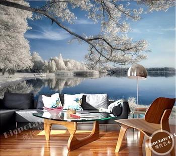 Personalizate 3D natura murală,proaspăt și frumos cer albastru alb de zăpadă lac, peisaj forestier ,living TV de perete tapet dormitor.