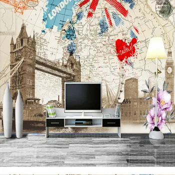 Anglia Stil Retro Harta Londrei Clădire Mare pictură Murală imagini de Fundal pentru Camera de zi Dormitor Decor de Perete de Hârtie Papel De Parede 3d