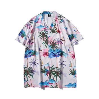 Vara Fierbinte Vinde Nouă Bărbați Vintage Beach Cămașă De Moda Copac De Nucă De Cocos De Imprimare Hawaiana Maneca Scurta Shirt Mens Supradimensionate Topuri Casual