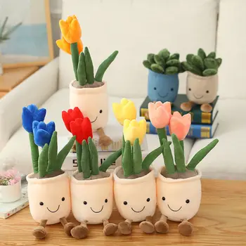 Realiste Tulip&Plante Suculente de Pluș Umplute Decor Jucării Moi, Raft Decor Papusa Creative Ghivece cu Flori Perna pentru Fete Cadou