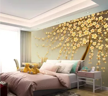 Foto personalizat Tapet Aur bijuterii cu diamante de flori sufragerie dormitor cu Canapea Fundal de Perete Decor Acasă 3D picturi Murale