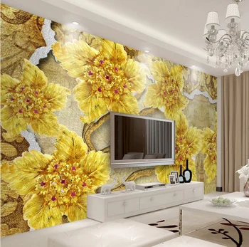 actele de pared de Aur 3d de înaltă calitate flori de diamant bijuterii TV imagini de fundal de fundal papel de parede decor acasă tapet