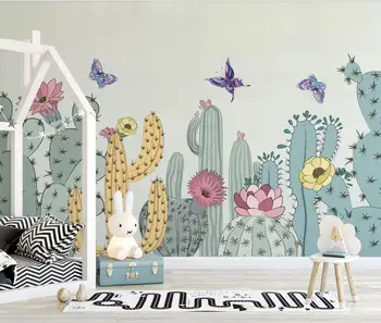 Tapet cu flori pictura Murala de Perete HD Nordic Minimalist Cactus Fluture Panza Printuri pentru Copii, Camera pentru Copii Fundal Tapet 3d