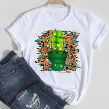Imprimare Tendință de Crăciun Cactus Iarna Tendință Femei T-shirt desen Animat de Moda de Vacanta de Top Grafic Tricou de Călătorie Tee