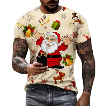 Bărbați de Crăciun, T-shirt, Mos craciun 3D Funny T-shirt, cu Maneci Scurte, Mari, Haine de Crăciun de Crăciun Tricou Tricou Pentru Bărbați 2022