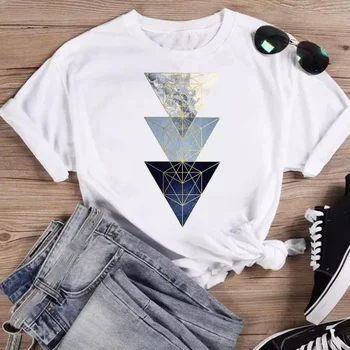 Geometrice Minunat Tendință de Moda Desene animate cu Maneci Scurte de Vară, O-neck Cămașă de Imprimare T-shirt Femei Graphic T Top Tee T-Shirt
