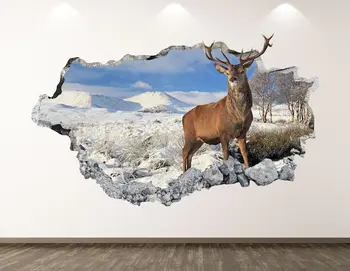 Cerb pe Perete Decal - Animale de Pădure 3D Distrus Arta de Perete Autocolant pentru Copii Decorul de Vinil Acasă Poster Cadou Personalizat KD56