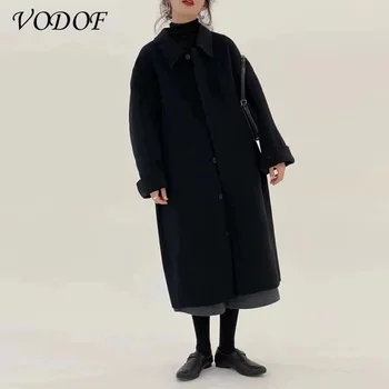 2021 Primăvară Femei Palton Femei Haină Lungă De Moda Coreeană Stil Preppy Retro Versatil Hanorac Casual Strat Cald De Lână Supradimensionat