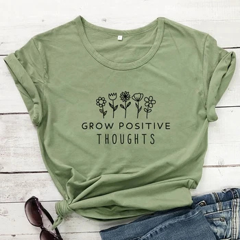 Cresc Gânduri Pozitive Flori T-shirt Estetice Femei Citat Inspirational Tricou Drăguț de Vară Grafic Teuri Topuri Dropshipping