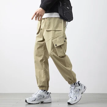 2021 Nouă Primăvară de Moda Multi-Buzunare Kaki Negru Bărbați Cargo Pantaloni Jogger Streetwear Casual Pantaloni Largi
