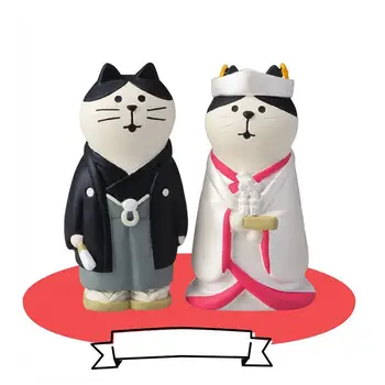 Desene animate drăguț Pisica Mirele Mireasa de Design Papusa in Miniatura Masina Cafe Desktop Acasă Decor Ornament Cadou Pentru Ziua Îndrăgostiților