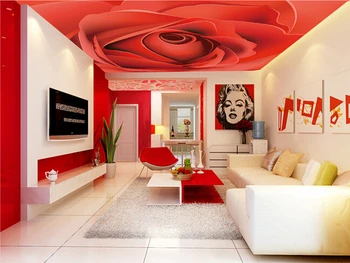 Personalizat tapet tavan, trandafir roșu picturi murale pentru camera de zi, dormitor perete tavan tapet rezistent la apa