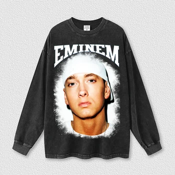 2022 Hip Hop Maneca Lunga Eminem de Imprimare Nou de Calitate Superioara Supradimensionate Bărbați Îmbrăcăminte pentru Femei din Bumbac Spălate Tricouri Toamna Topuri