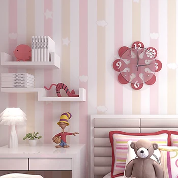 PAYSOTA Camera Copiilor Printesa Non-Țesute Tapet Albastru Roz cu Benzi Verticale Dormitor Băieți Și Fete Desene animate Perete Rola de Hartie