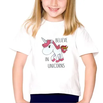 Drăguț, Cred În Unicorn Imprimare Copii Baby Girl Haine Copil Tinutele de Vara Simplu Maneca Scurta Tricou pentru Fete de Maxim 1-12T