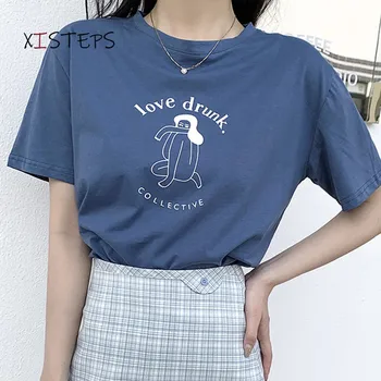 Femei Casual Teuri 2021 Vara Femeie T-shirt Harajuku Vintage Tricou Roupas Feminina Albastru Alb-coreean Haine Topuri Doamnelor