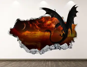 Dragon Perete Decal - Spațiu Foc Fantezie 3D Distrus Arta de Perete Autocolant pentru Copii Decorul de Vinil Acasă Poster Cadou Personalizat KD06