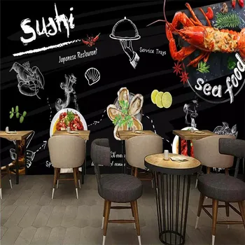 Personalizat Murală de Fundal de Mână-pictat Fructe de mare, Homar Restaurant Catering Peretele din Fundal